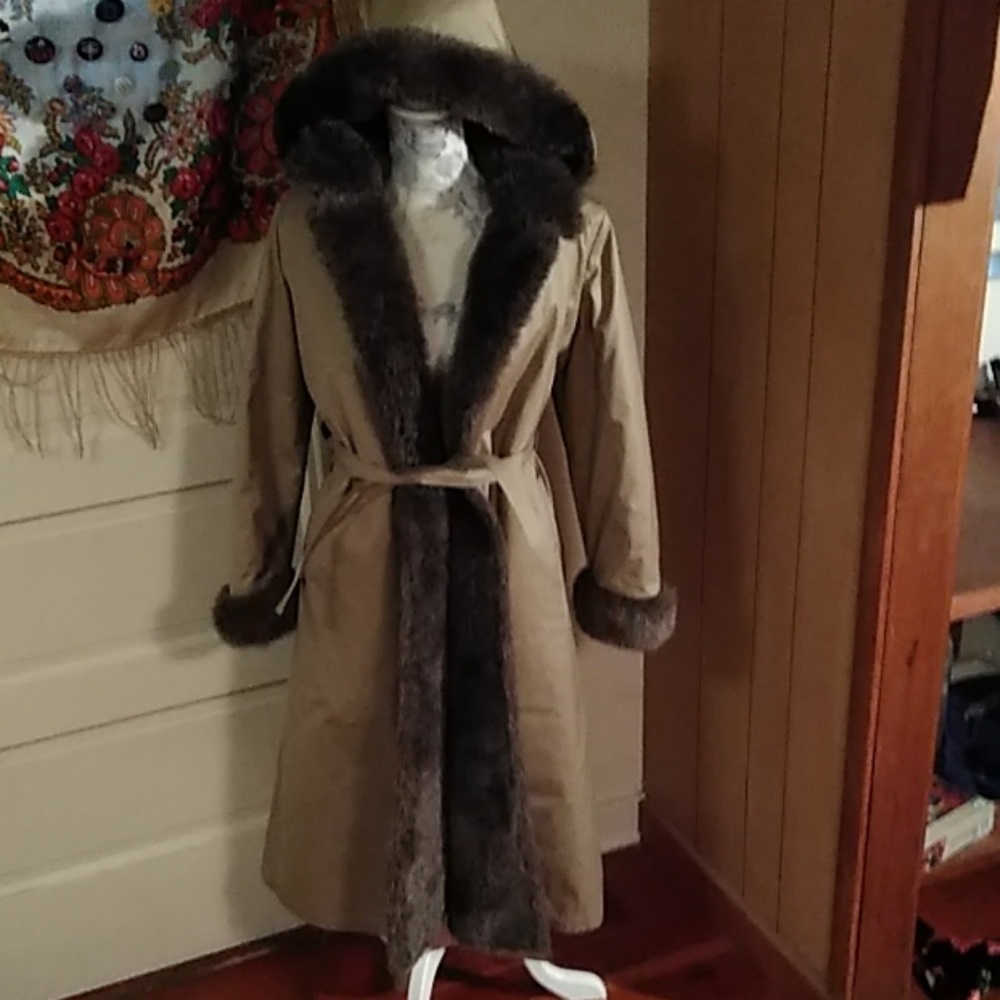 Vintage London Fog Fur Lined Hooded Trench Coat